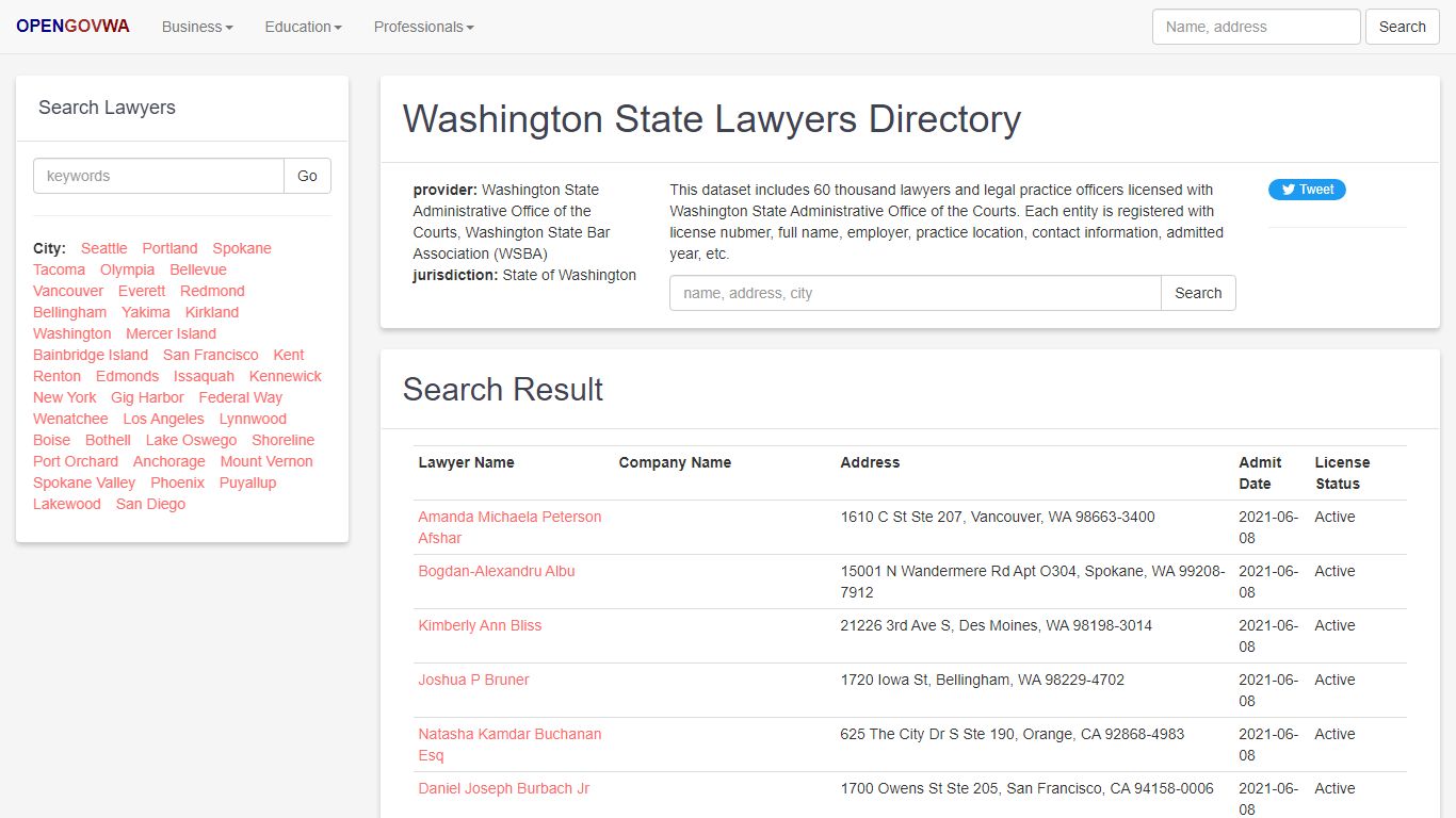 Washington State Lawyers Directory - OpenGovWA